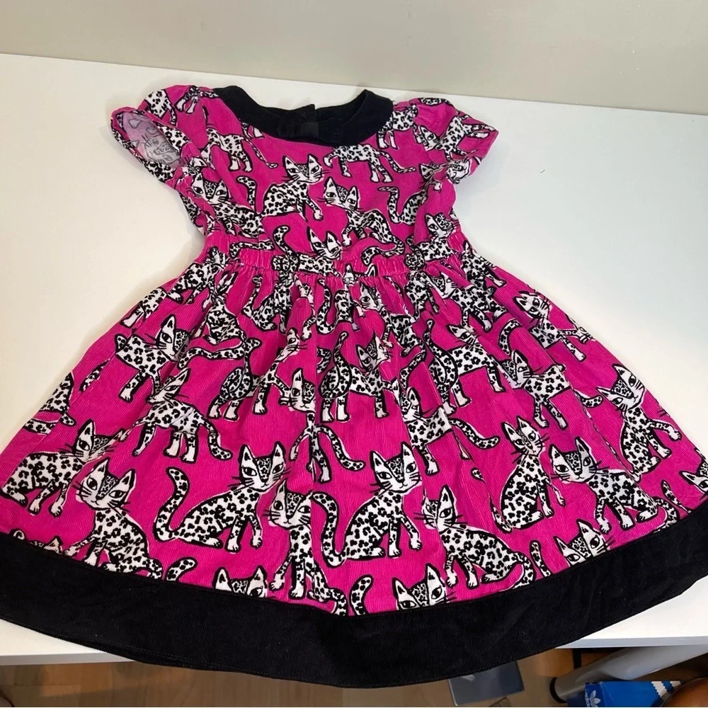 Gymboree Girls Toddler Fit & Flare Dress Pink Black Cats Elastic Waist